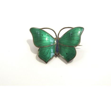 A Marius Hammer Norwegian silver butterfly brooch in green enamel