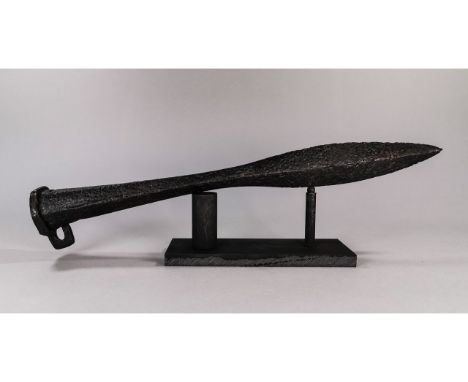 ca. 900 AD. A substantial Medieval socketed spearhead; with leaf-shaped blade; ring attached to the base. Very good condition