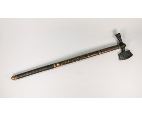 Ca.700-900 AD A Beautiful Medieval Viking iron Axe Head and hammer with reconstructed wood handle; the handle is an exact rec