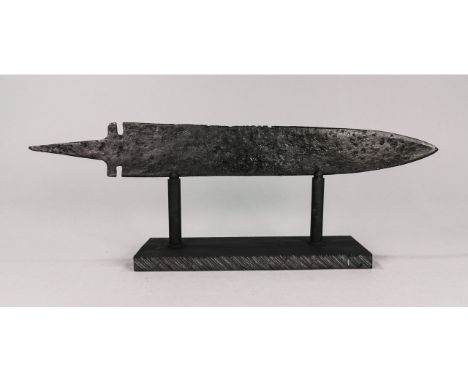 Ca.300-100 BC. A nice example of Celtic iron weaponry; broad rectangular shaped blade; Good Condition; on a custom made stand