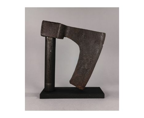 Ca.1200-1500 AD. A nice battle iron axe-head with rectangular-section socket; decorated broad bearded blade with curved edge;