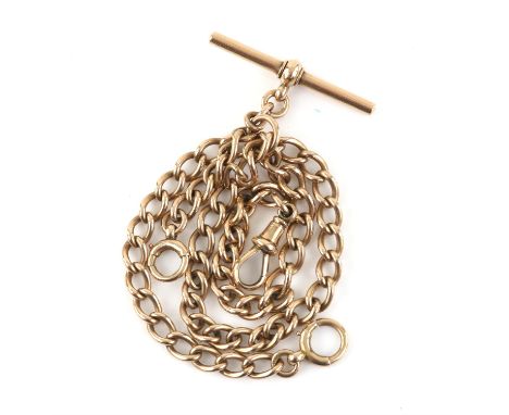 Albert chain, curb links, with a swivel clasp on one end and a bolt ring on the other, with a T-bar and bolt ring pendant whi