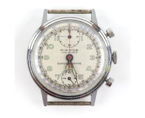 Pierce A Gentleman's stainless steel up down chronograph wrist watch, the dial signed Pierce Fab Suisse. Arabic numeral lumin