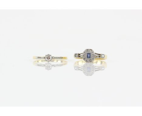 Two gem set rings, including an Art Deco sapphire and diamond ring, ring size O, and a single stone, old cut diamond ring, we