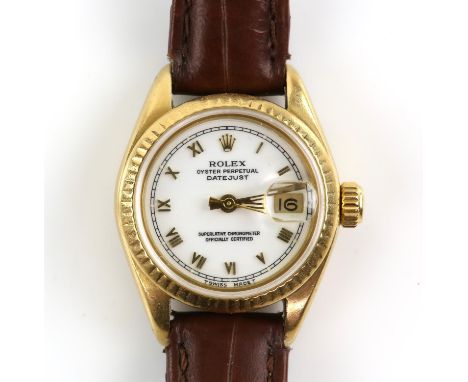 Rolex, Reference 69000  ladies datejust wristwatch, the signed  white dial with gold roman numeral hour markers within a rail