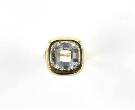 Aquamarine ring, mixed cut aquamarine measuring an estimated 11.5 x 11.2 x 7.5mm, mounted in stamped 14 ct, ring size PCondit