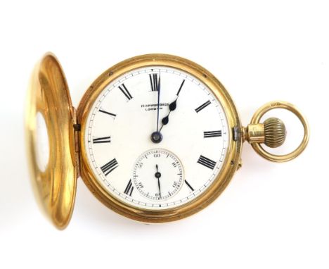 Mappin brothers, A Gentleman's gold half hunter pocket watch, the hinged lid with Roman numeral hour markers revealing  signe