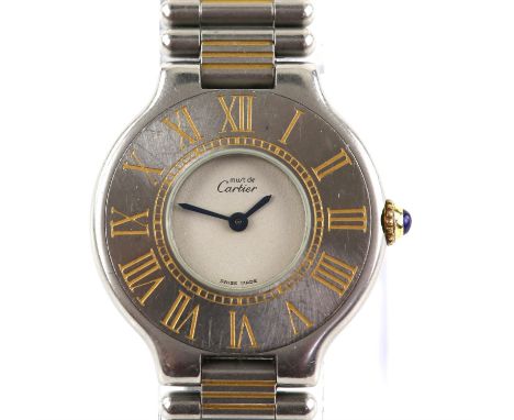 Cartier  A Ladies  bi metal Le Must wristwatch,the silvered  dial signed must de cartier, fitted with blued steel hands withi