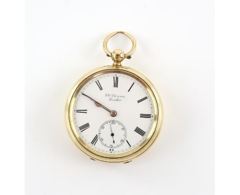 H W Benson, a Gentleman's open face Ludgate pocket watch in a gold case. The signed white enamel dial with black Roman numera