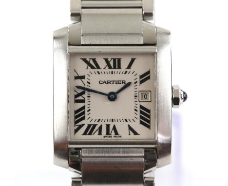 Cartier, a Ladies reference 2465 Tank Francaise stainless steel wristwatch, the signed dial with Roman numeral hour markers s