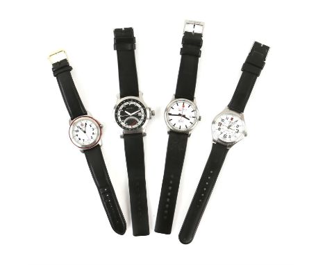 Mondaine, A Gentleman's stainless steel swiss Railways  wristwatch with white enamel dial, mounted on a black leather strap, 