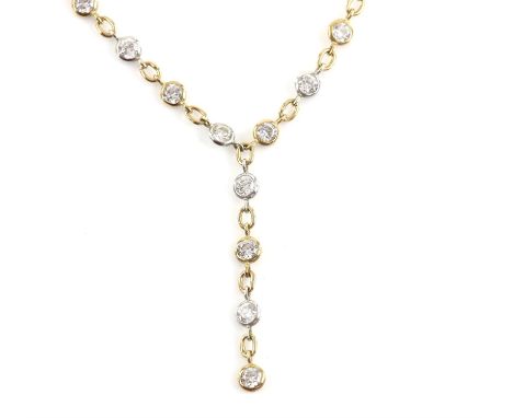 Cubic zirconia necklace, multi stone chain necklace, set with round cut cubic zirconia, bezel set with a chain link connectio