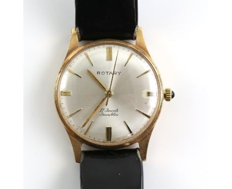 Rotary, a gentleman's gold-plated wristwatch, signed silvered dial with gold baton hour markers, centre seconds, the crown se