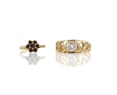 Two gem set rings, including a single stone paste ring, in 9 ct, hallmarked London 1989, ring size U, together with a garnet 