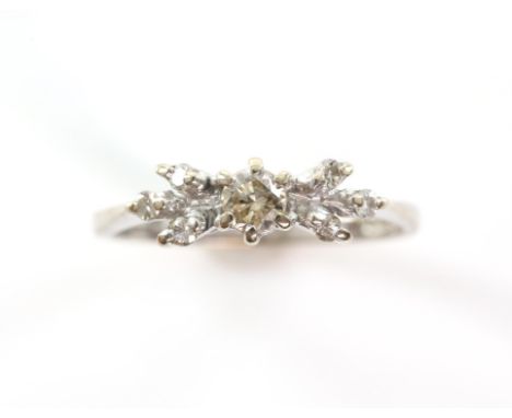 Vintage diamond dress ring, central round brilliant cut diamond, with diamond set shoulders, estimated total diamond weight 0