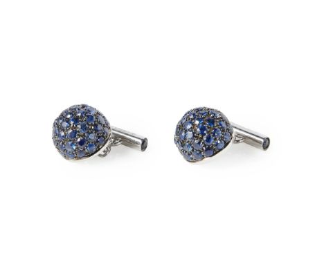 A pair of sapphire set 'Boule' cufflinks, de Grisogonoeach pavé set throughout with round mixed cut sapphires, to a cylindric