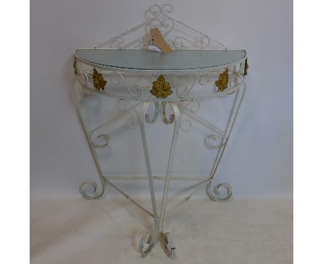 A 1960's French white painted metal and glass-topped console table, 97 x 72cm 