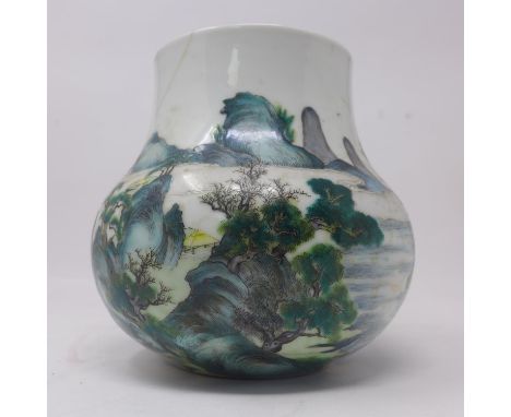 A 19th century small Chinese vase (restored), hand painted with mountainous landscape, bearing red seal mark to base, H.15cm