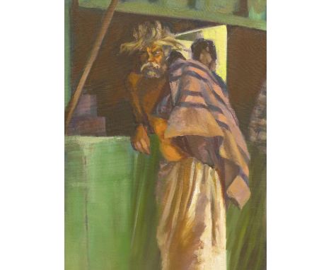 Vera Lissauer, Portrait of an Indian man, oil on canvas, inscribed to verso, 45 x 35cm 