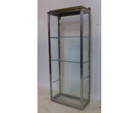 A vintage brass and glass display cabinet, with adjustable shelves, H.101 W.40 D.20cm 