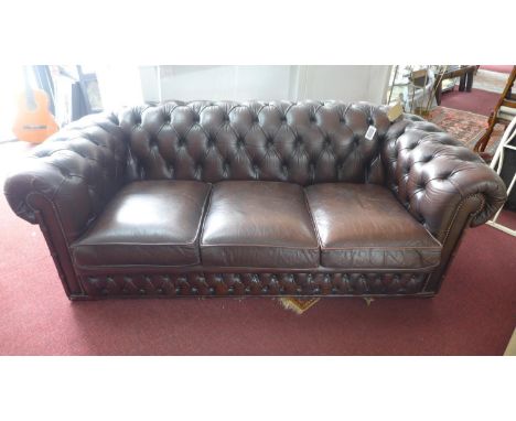 A 20th century brown leather 3 seat Chesterfield sofa 