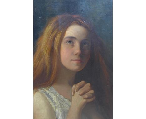 Leon Reding (1871-?), Portrait of a girl praying, oil on canvas, signed top right, 46 x 32cm 