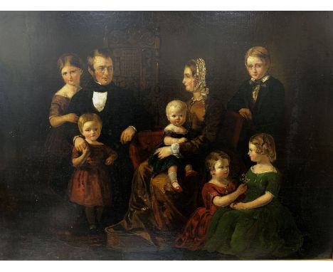 English School (late 19th century): Victorian Family Portrait, oil on canvas unsigned, housed in ornate gilt frame 69cm x 89c