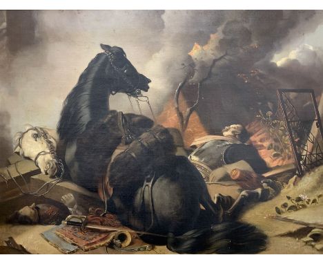 After Sir Edwin Henry Landseer (British 1802-1872): 'War', print on canvas with overpainting, housed in ornate gilt frame 45c