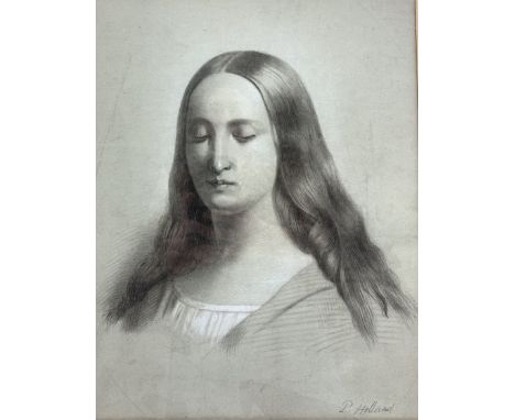 P Holland (Italian School 19th/20th century): Renaissance Style Head and Shoulders Portrait of  Lady, pencil and charcoal hei
