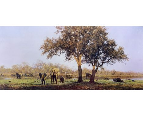 David Shepherd (British 1931-2017): 'Luangwa Evening', limited edition colour print signed in pencil blindstamped and numbere