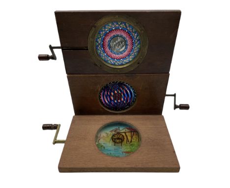 Three 19th century moveable magic lantern slides