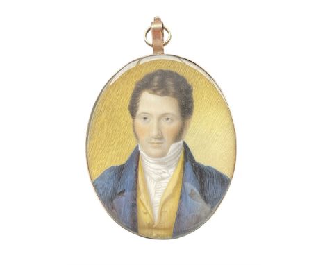 Early19th century miniature oval head and shoulders portrait on ivory of a gentleman 6cm x 5cm