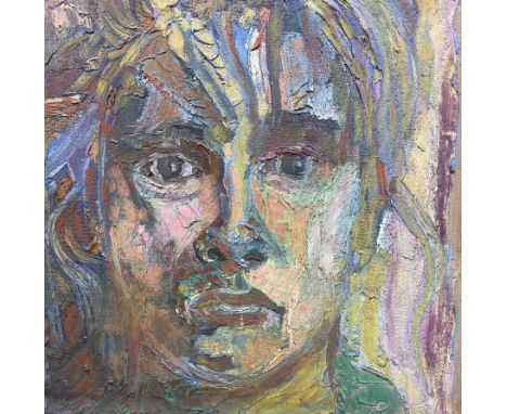 Abstract School (20th century): Portrait of a Young Man, oil on canvas unsigned 30cm x 30cm