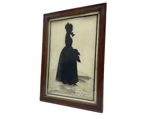 19th century full length silhouette portrait inscribed 'Mrs Hannah Harrison Lady's Maid to Lady Ellesmere ' 25.5cm x 15.5cm 
