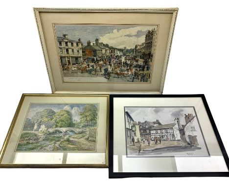 English School (20th century): 'Skipton High Street on Market Day 1900', watercolour indistinctly signed and dated '76; R Gle
