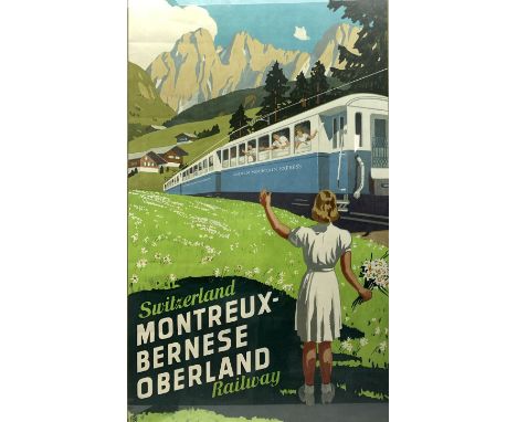 After Otto Baumberger (Swiss 1889-1960): 'Switzerland Montreux-Bernese Oberland Railway', original colour lithograph vintage 