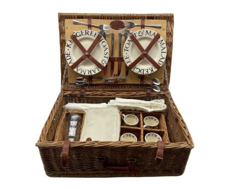 Emma Bridgewater for Optima wicker hamper containing four 'Toast &amp; Marmalade' pattern mugs and plates 