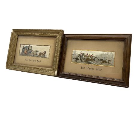 19th century woven silk Stevengraph 'The Good Old Days' and another 'The Water Jump'