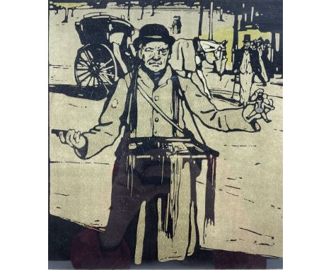 Sir William Nicholson (British 1872-1949): Toy Seller, woodblock print dated 1898, 25cm x 23cm