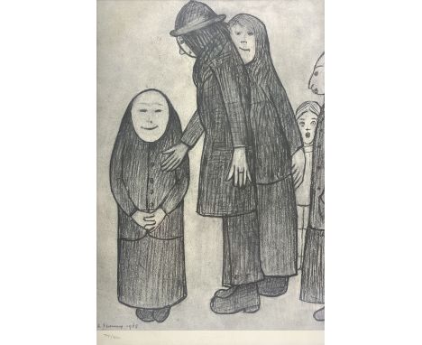 After Laurence Stephen Lowry R.B.A. R.A. (British 1887-1976): 'Family Discussion', limited edition monochrome lithograph blin