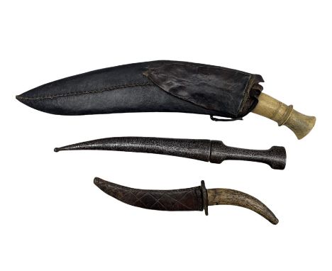 Gurkha kukri  and scabbard, Sudanese dagger with engraved blade and a Turkish dagger