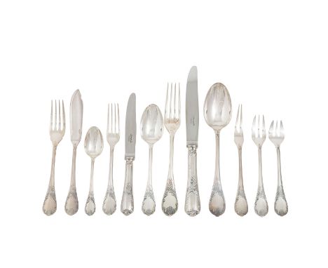 CHRISTOFLE Teilbesteck (meist für 12 Personen), 'MARLY', versilbert, 20. Jh. bestehend aus 12 x Vorspeisegabel/-messer/ 6 x -