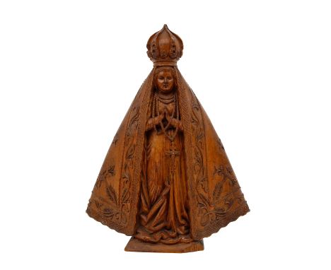 BILDSCHNITZER 19. Jh., Madonna als "Liebe Frau von Aparecida", Holz, vollplastisch geschnitzte Figur der bekrönten Maria mit 