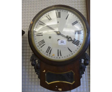 A 19TH CENTURY MAHOGANY CASED REGULATOR WALL CLOCK, with white enamel dial. 50cm long