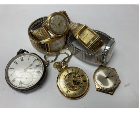 A collection of mixed watches including a H/M silver pocket watch.