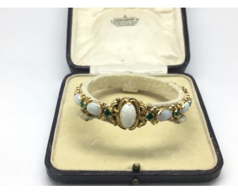 A Victorian opal and emerald bracelet, approx 17.8g.