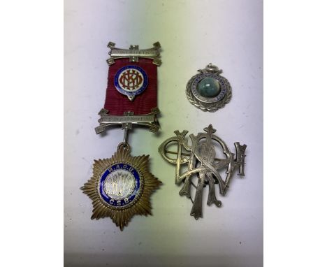 A silver gilt and enamel buffalo medal, H/M silver monogram brooch together with a West Ham Runners Up medal.