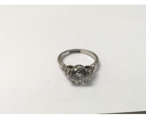 An 18ct white gold ring set with a solitaire diamond that is approximately 2.5 cts. The approximate ring size is M.