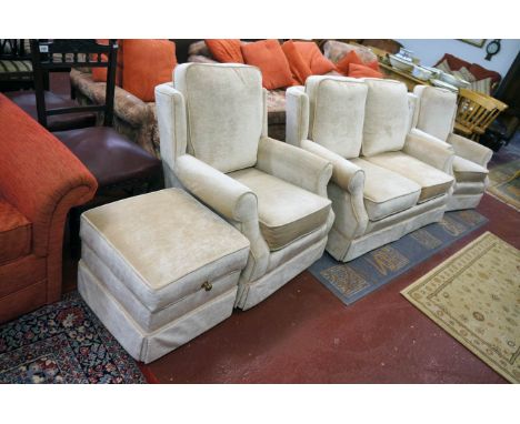 Cream 3 piece suite with pouffe