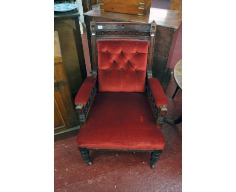 Edwardian button back and mahogany armchair